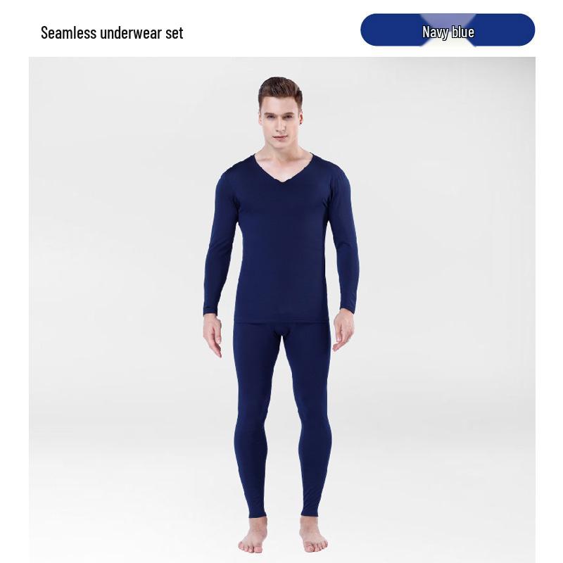 Men's Slim Fit Seamless Fleece-lined Thermal Underwear Set for Autumn