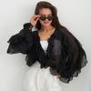 Chiffon Ruffled V-Neck Shirts Top Women Blouse Tee 2026 Summer Sheer Lace-Up High Waist Blouse Elegant Female Shirts Tops