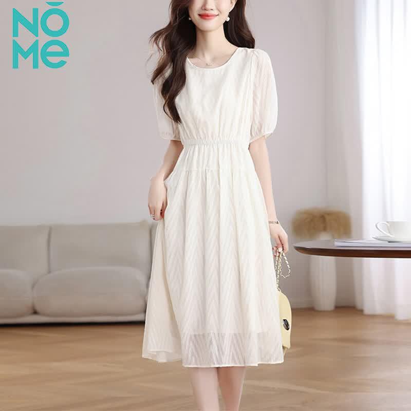NOMe Women s Elegant Round Neck Short Sleeve Midi Dress 2XL