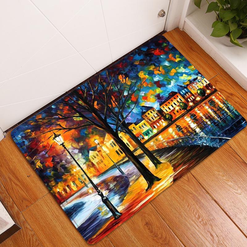 Oil Painting Floor Mat Bedroom Living Room Bathroom Rug Decoration Pastoral Print Door Mat Corridor Carpet