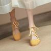 Chaussures à Talon Haut Rétro à Bride Simple pour Femmes Printemps et Automne Bout Carré à Lacets Talon Bloc Pas Fatigantes Chaussures Grande Taille