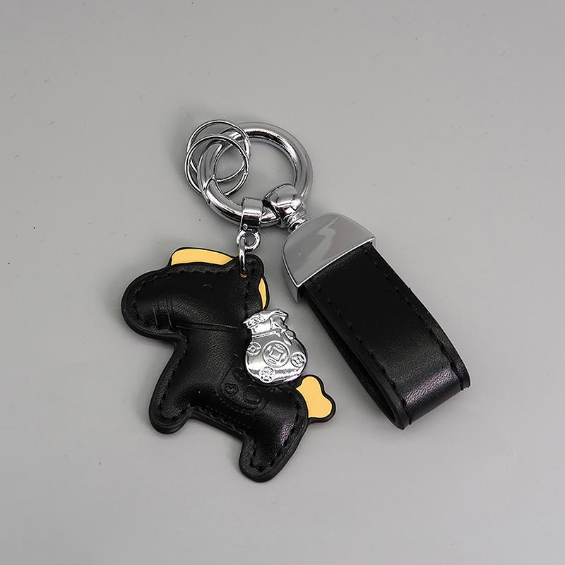 Leather Cartoon Pony Pendant Keychain Charm Women Bag Pendant Key Chains Creative Lucky Horseback Money Bag Keyring Accessories