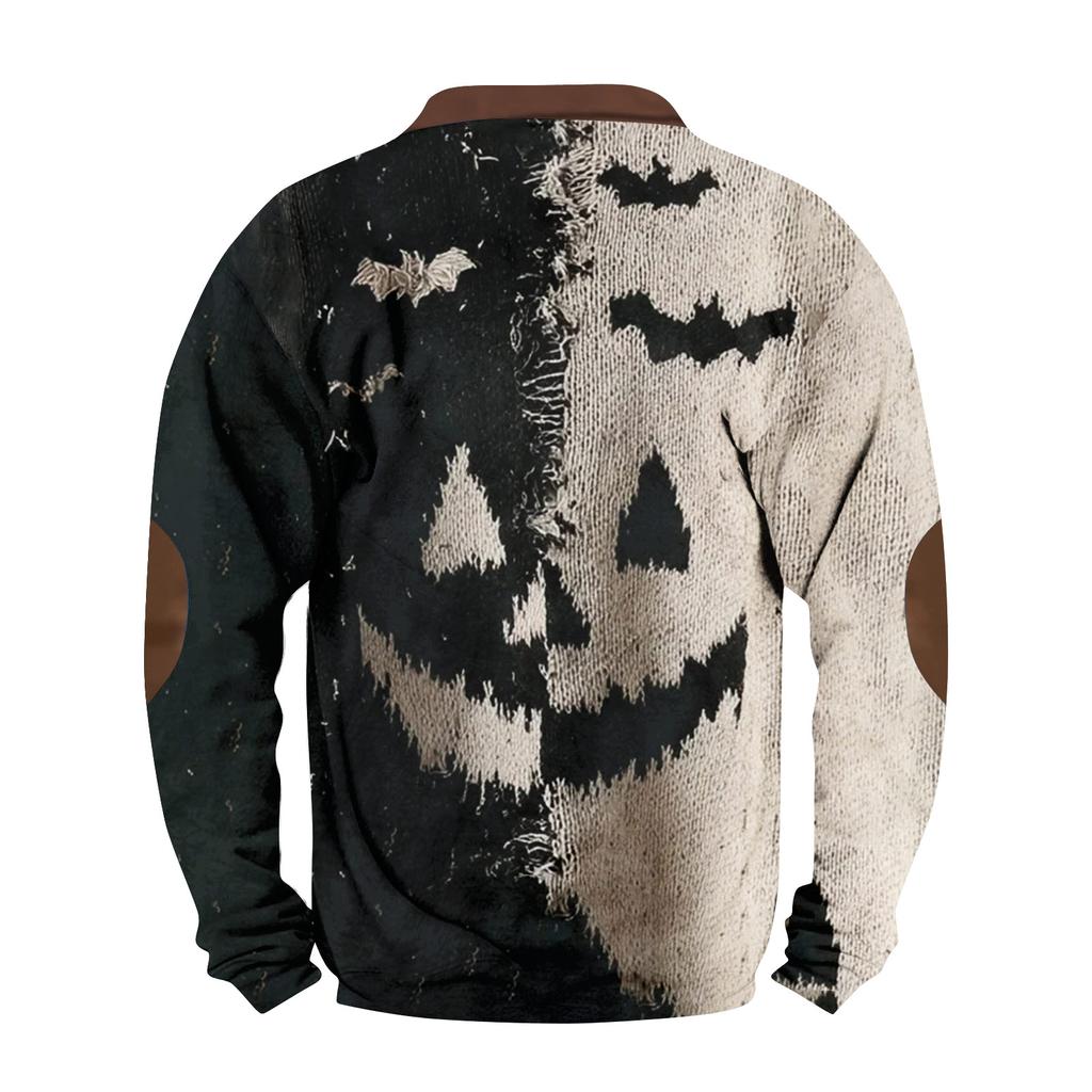 Men's Casual Fashion Christmas Printed Hoodless Sweatshirt Wide Men's Loose Button Stand Collar Hooded Sweatshirt