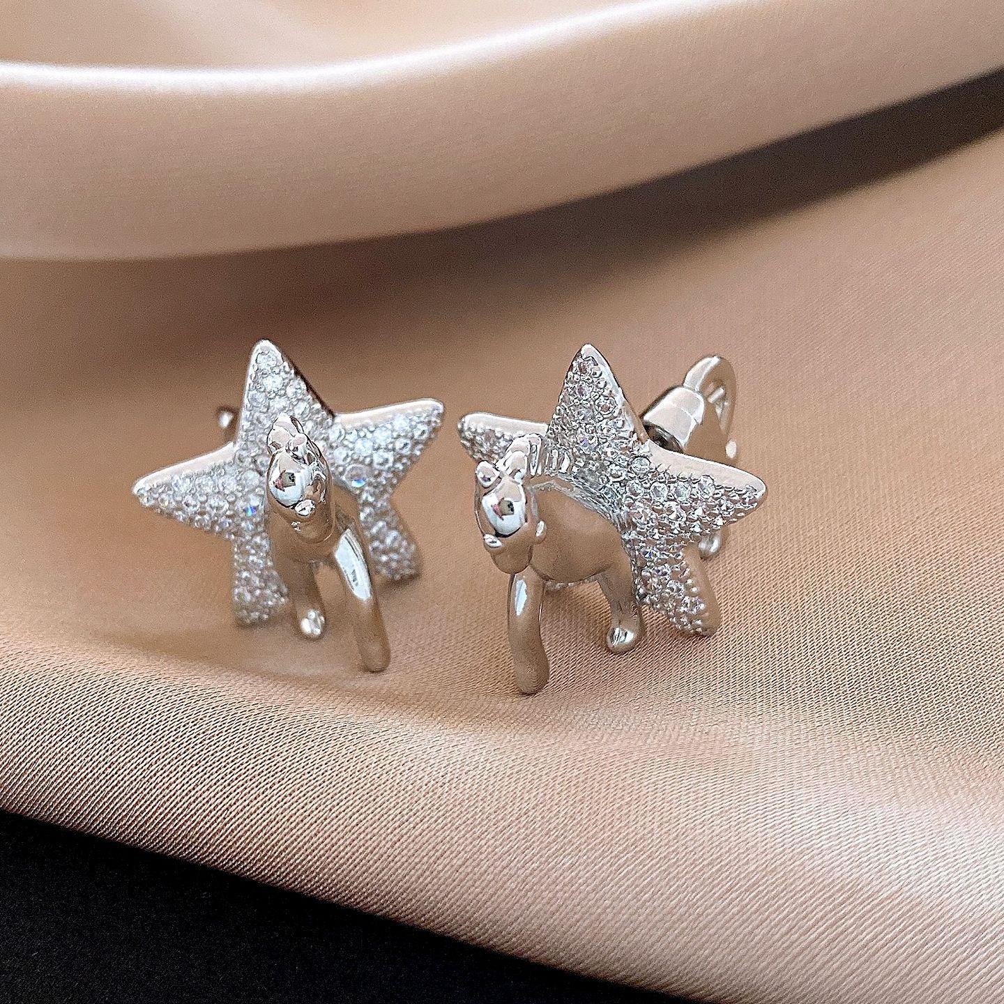 Cold wind zircon stars pony stud earrings natal year fashion earrings women