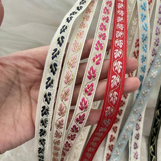 1.3cm Ethnic Floral Jacquard Ribbon for Hat/Clothing Decor, Home Textile Embroidery, DIY Accessories