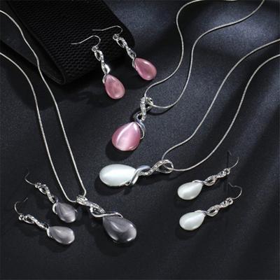 1 Set Bride Necklace Earrings Kit Waterdrop Pendant Rhinestone Twisted Ring Elegant Luxury Hypoallergenic Women Hook Earrings Wedding Jewelry Gift
