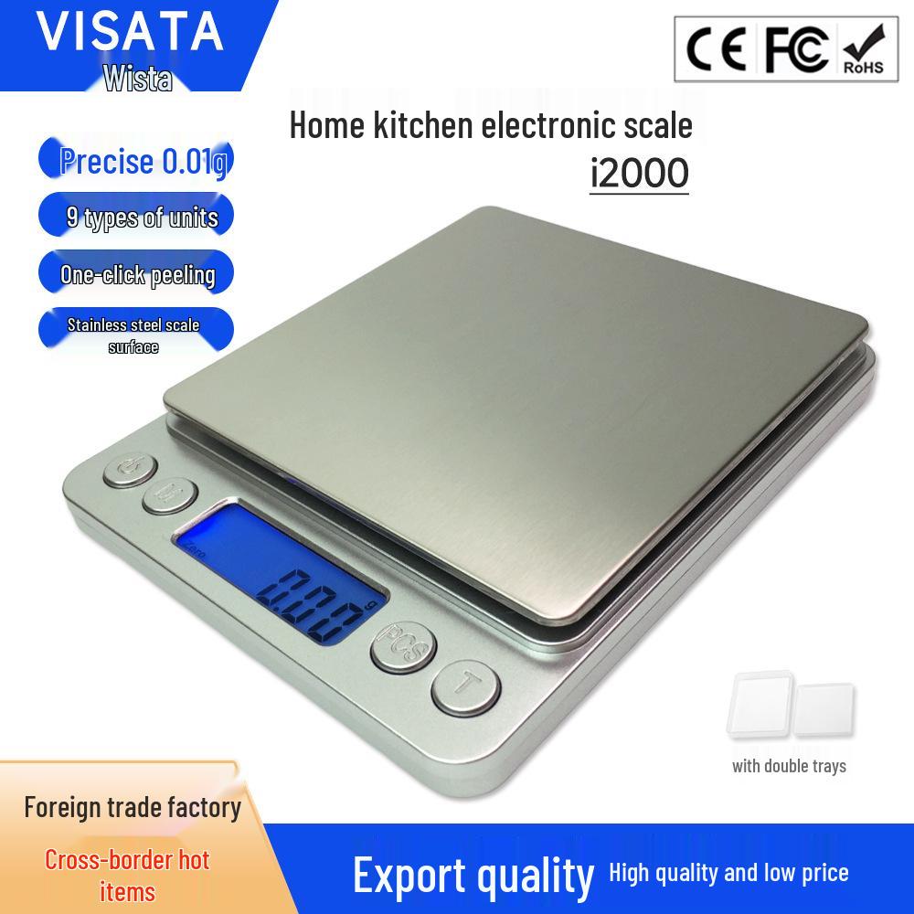 i2000 3kg Kitchen Scale with Double Trays, 0.01g Precision for Baking & Jewelry