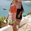 Women's Casual Loose Fit V Neck Dolman Sleeve Dress Floral Print Lightweight Comfortable Summer Beach Cover Up