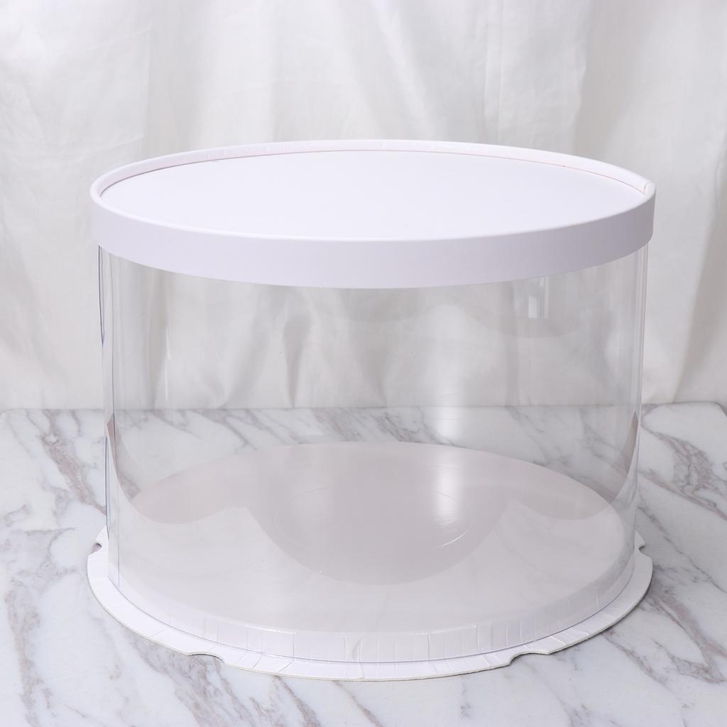 Plastic Transparent Cake Box Round Cake Packaging Boxes Organizer for Home Dessert Shop (White Sing
