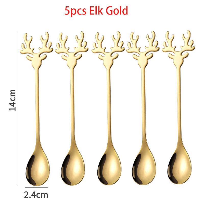 Xmas Small Coffee Tea Spoons,304 S S Christmas Elk Mini Espresso Spoons for Stirring Coffee Bar Accessories