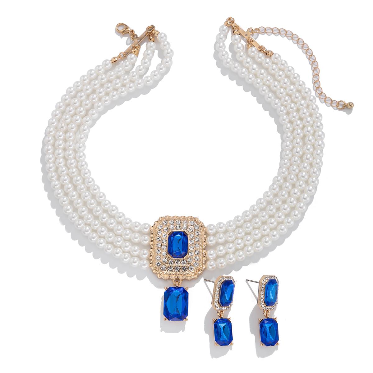 

2 шт./компл. Ретро многослойная искусственная цепочка из жемчуга ожерелье серьги-гвоздики женские свадебные банкетные ювелирные аксессуары