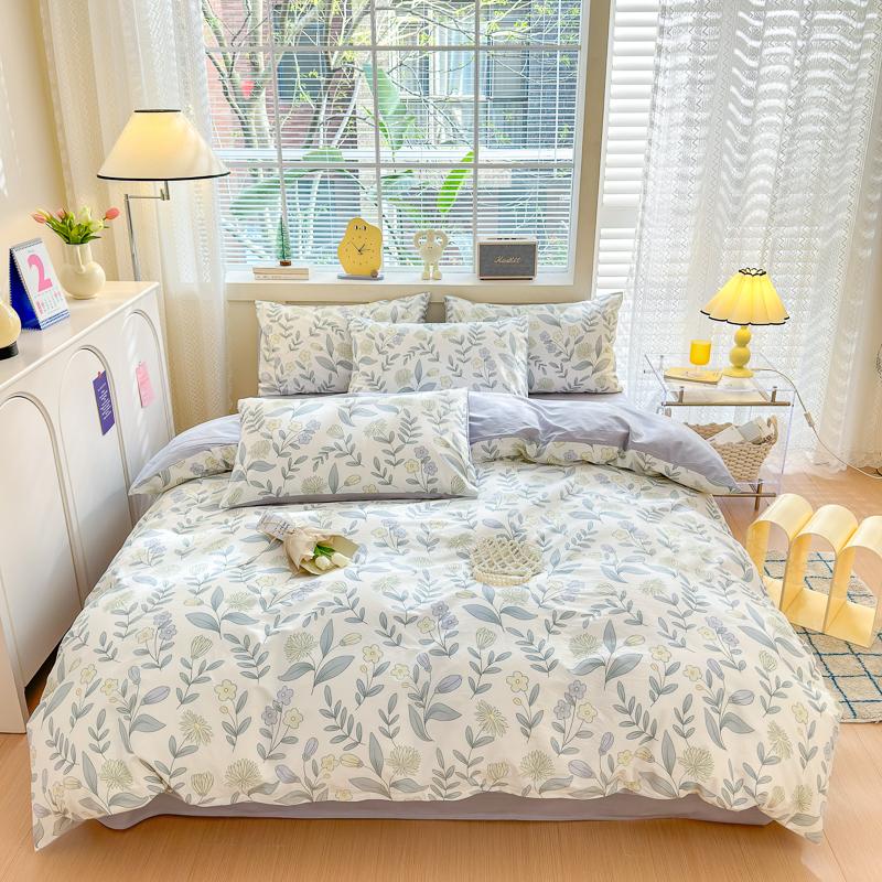 Garden Pink Flowers Pattern Duvet Cover Set 3Pcs Cute Rabbit Printed 100% Cotton Soft Comfortable Comforter Cover Bedding Set