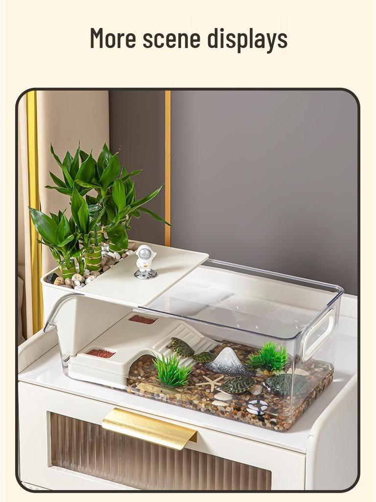 Compact Turtle Breeding Tank for Home and Office with Eco Landscaping and Basking Features