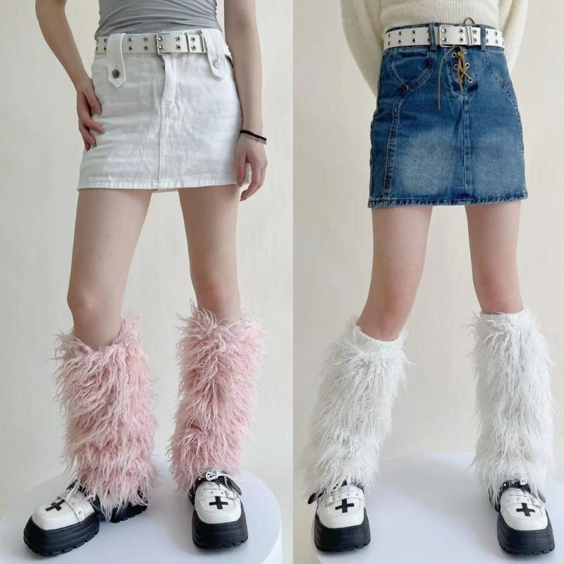 Gothic 80s Party Dance Legwarmers Autumn Winter Plush-Leg Warmers Lolita-Socks Furry Long Boot Socks Gift for Women Girl