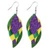 Carnival Three-Layer Leather Earrings, Cross Pattern Single-Sided Printing Scallion Powder Fine Powder Water Droplets Leaves