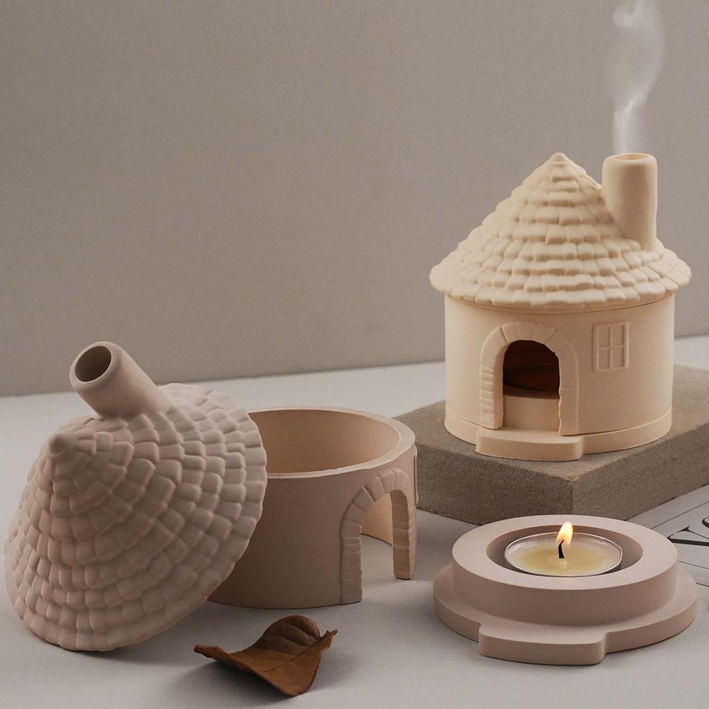 Matriță 3D pentru Sobă Aromaterapie Casă DIY Case cu Coș de Fum Suport Lumânare Matrițe Silicon Gips Beton Rășină Arzător Tămâie Kit pentru Confecționare Artizanat