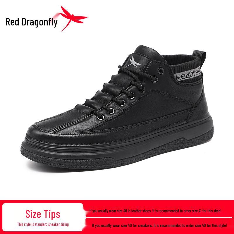Red Dragonfly Men s Black Leather High-Top Casual Shoes - Autumn/Winter Trend. 39