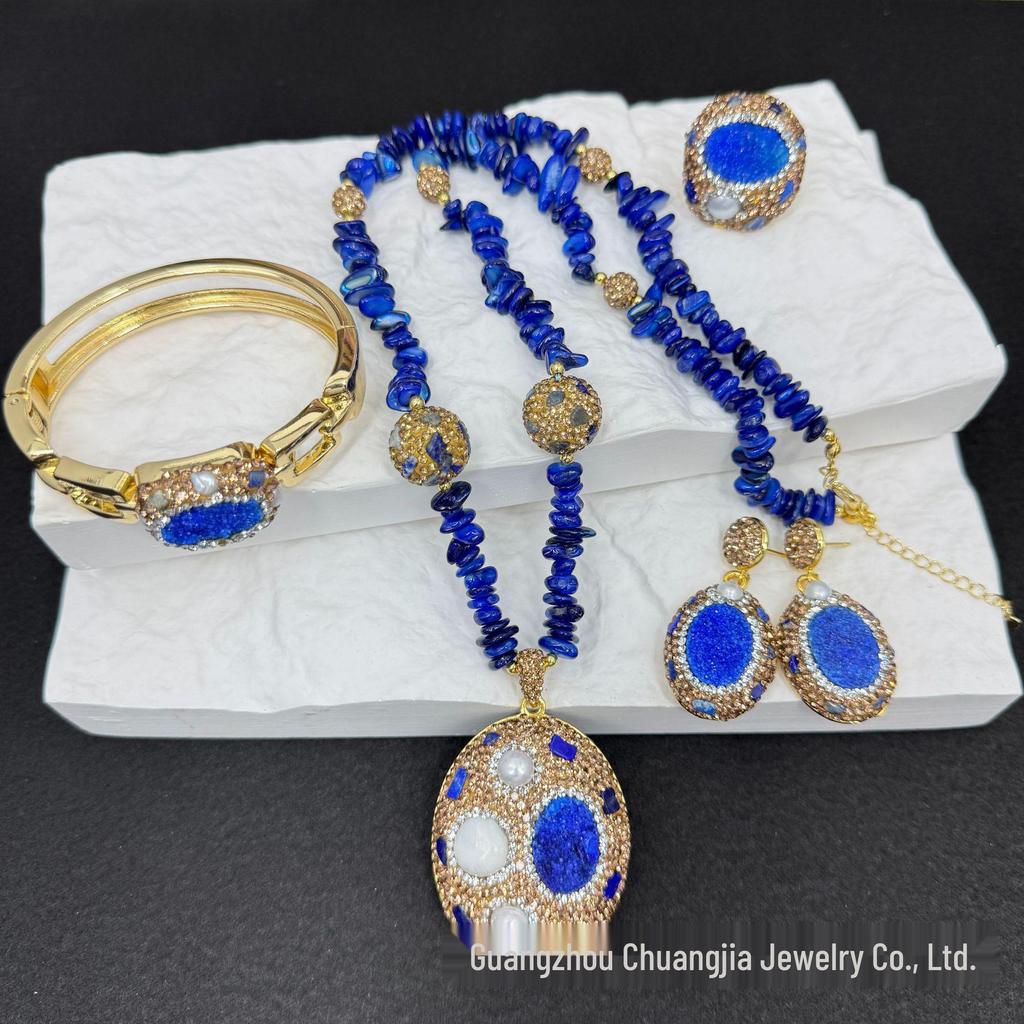New Natural Stone Crystal and Freshwater Pearl Inlaid Four-Piece Set - Light Luxury Niche Style