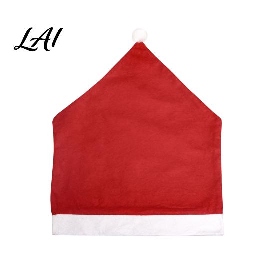 Washable Fabric Chair Covers Christmas Cover Red Santa Hat Dining Slipcover Holiday Elastic Non-woven Protectors Back Cover with Pom for Xmas