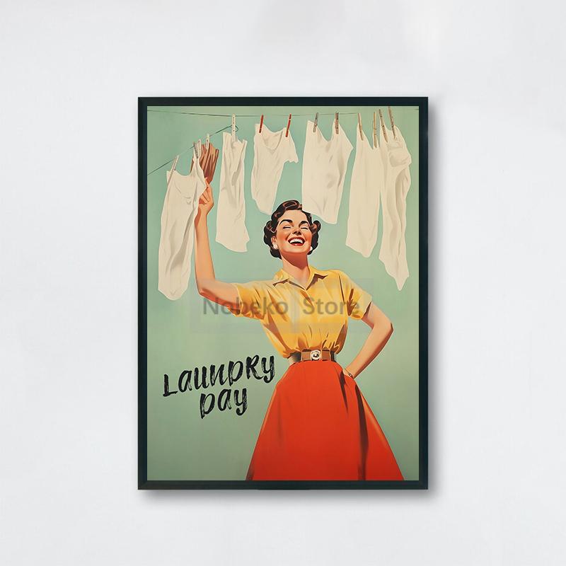 Vintage Funny Laundry Day Poster Retro Housewife Funny Prints Canvas Painting Wall Art Pictures Home Room Bathroom Decoration