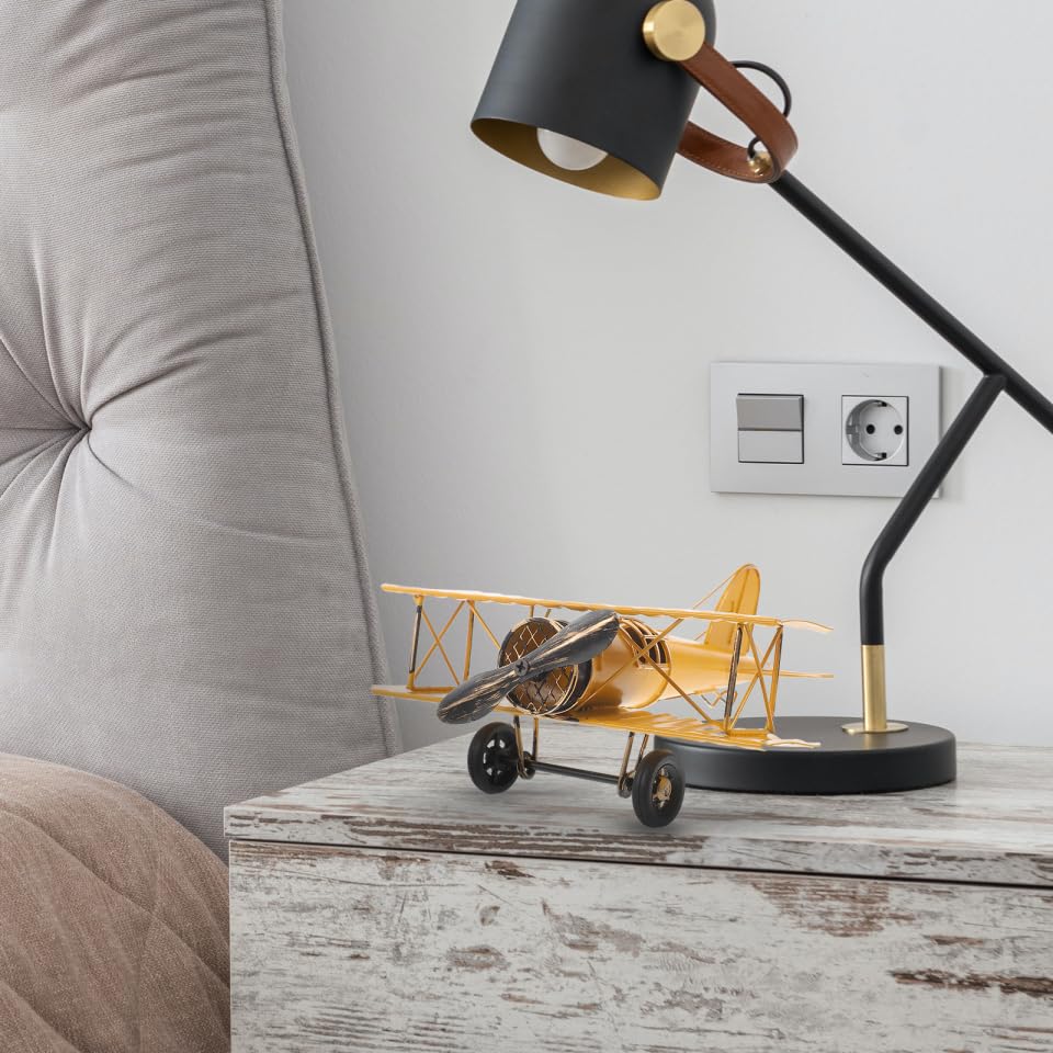 INOOMP Airplane Ornament Retro Tin-Style Biplane Vintage Antique Iron Object Interior Goods Photo Prop Propeller Plane American Decoration Gift