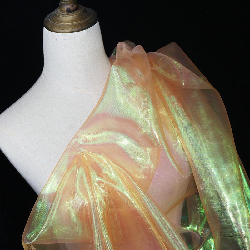 Colorful Organza Bright Silk Mesh Fabric Encryption Fantasy Laser Glass Yarn Fabric DIY Stage Performance Costumes Wedding Decor