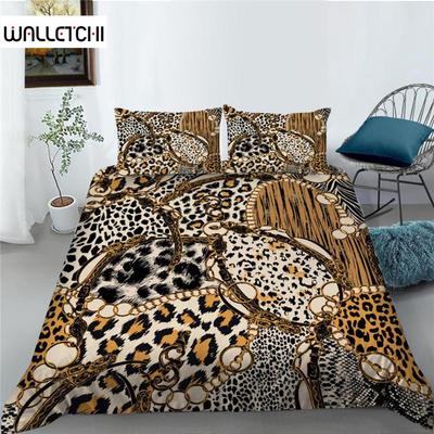 Povlečení s leopardím potiskem Mikrovlákno Evropský Retro Klasický Potisk Jednolůžkové Ložní Prádlo Leopard Zlatý Řetěz King Přikrývka