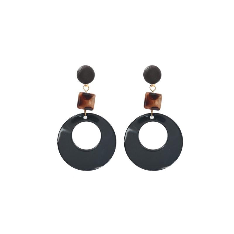 Geometric Wooden-Style Resin Earrings Women Hollow Out Vintage Boho Statement Drop With Leopard Print Detail
