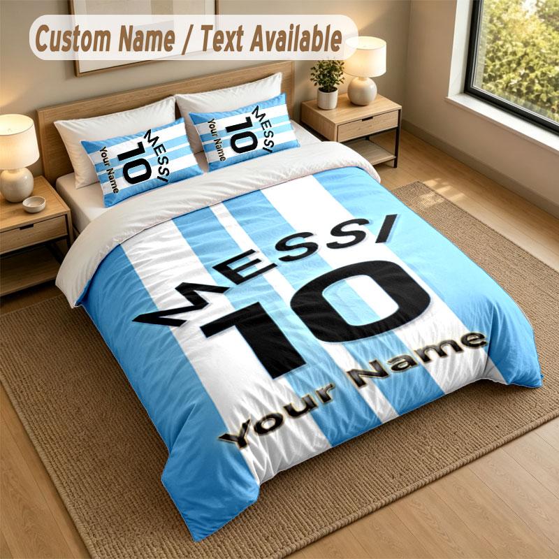 Bedding Set 1 Duvet Cover 2 Pillowcases Lionel Messi Print Soft Bed Linen Bedroom Decor
