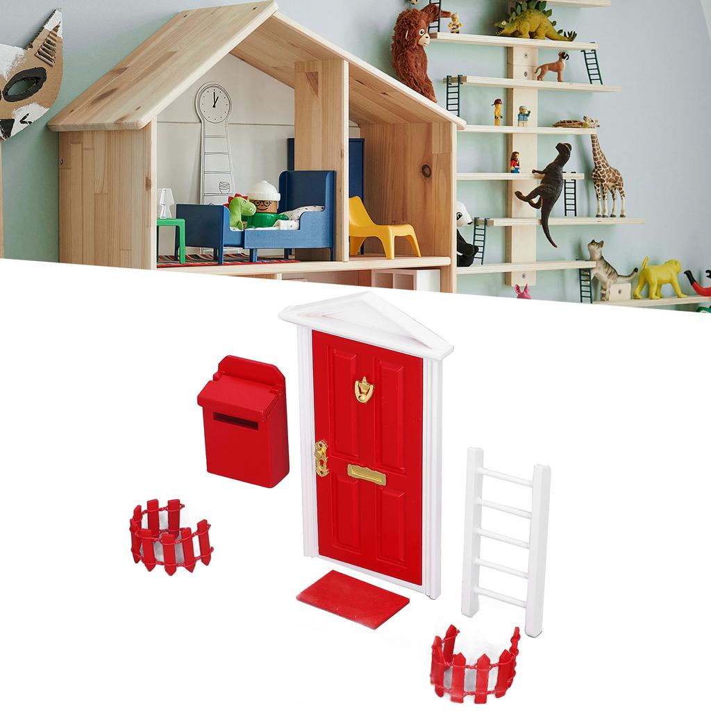Wooden Door Set Exquisite Workmanship Vivid Details Saturated Color Tiny Wooden Tooth Fairy Door for 1:12
