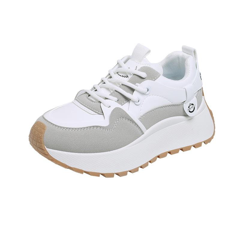 

Chunky Women s Spring/Autumn Thick-Soled Sneakers Fashion 5cm Hidden Heel Leather Casual Shoes Comfy Breathable Vulcanized Shoes 35 белый