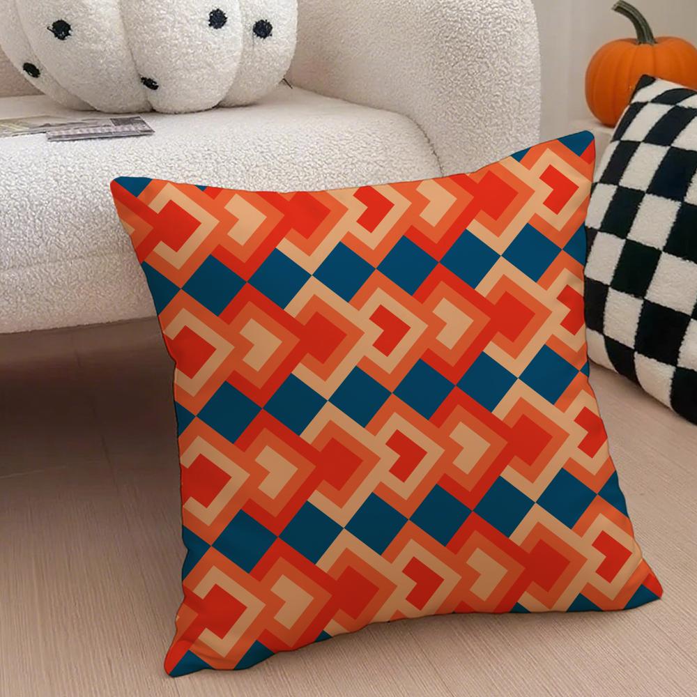 Retro Ornate Bohemian Style Geometric Pattern Cushion Cover Throw Pillow Cover Hidden Button Durable Polyester Chair Cushion