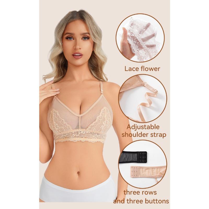 Women Sexy French Style Lace Mesh Breathable Wireless Bra