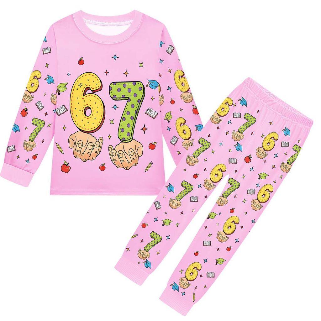 19699 Copii Băieți Fete Fura un Brainrot 67 Șase Șapte Imprimeu Mâneci Lungi Tricou Pantaloni Pijamale Seturi Haine de Dormit