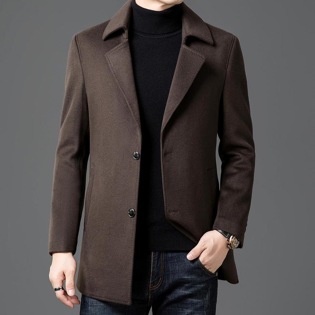 2025 Winter Men's Fashion Wool Coat, Double-Sided with Suit Collar, White Goose Down, Trendy Warm Outerwear