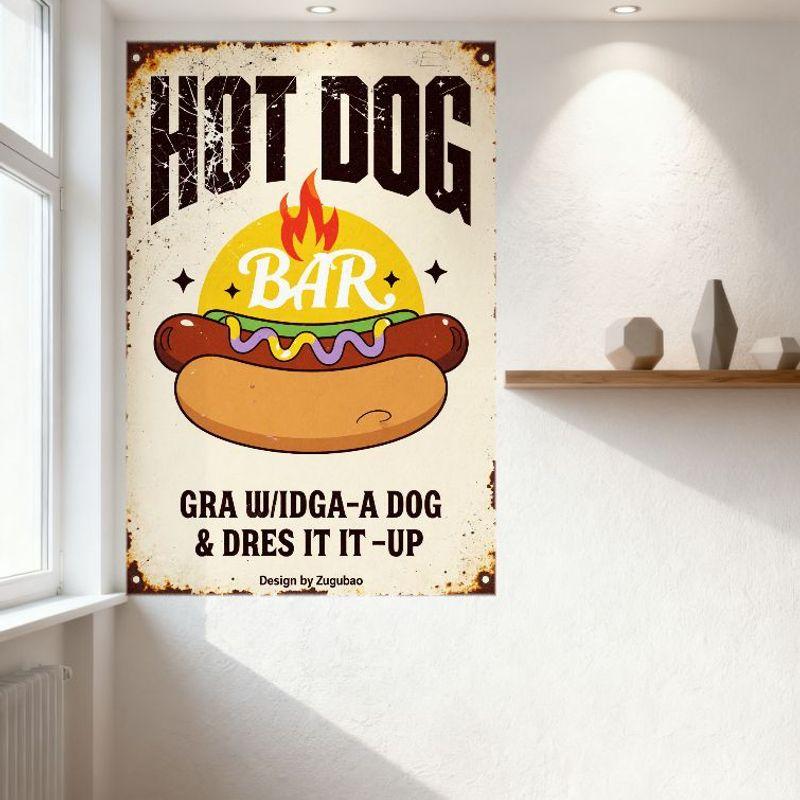Vintage Hot Dog Bar Metallblechschild Abgenutzter Retro-Stil Wandplakette für Restaurant Cafe Man Cave Heimdekoration