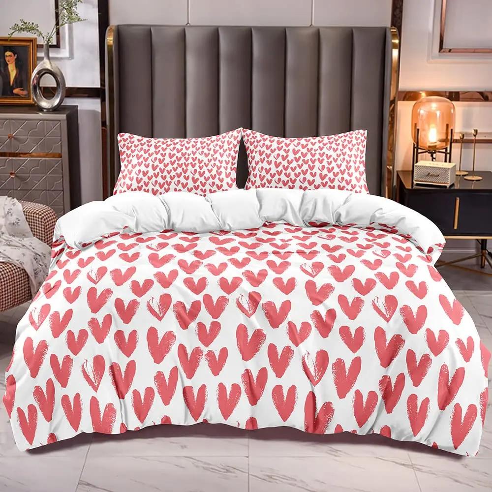 Love Heart Bedding Set Simple Plaid Duvet Cover 200x200 Pillowcase Single Double Queen King Nordic Couple Bed Cover Bedclothes