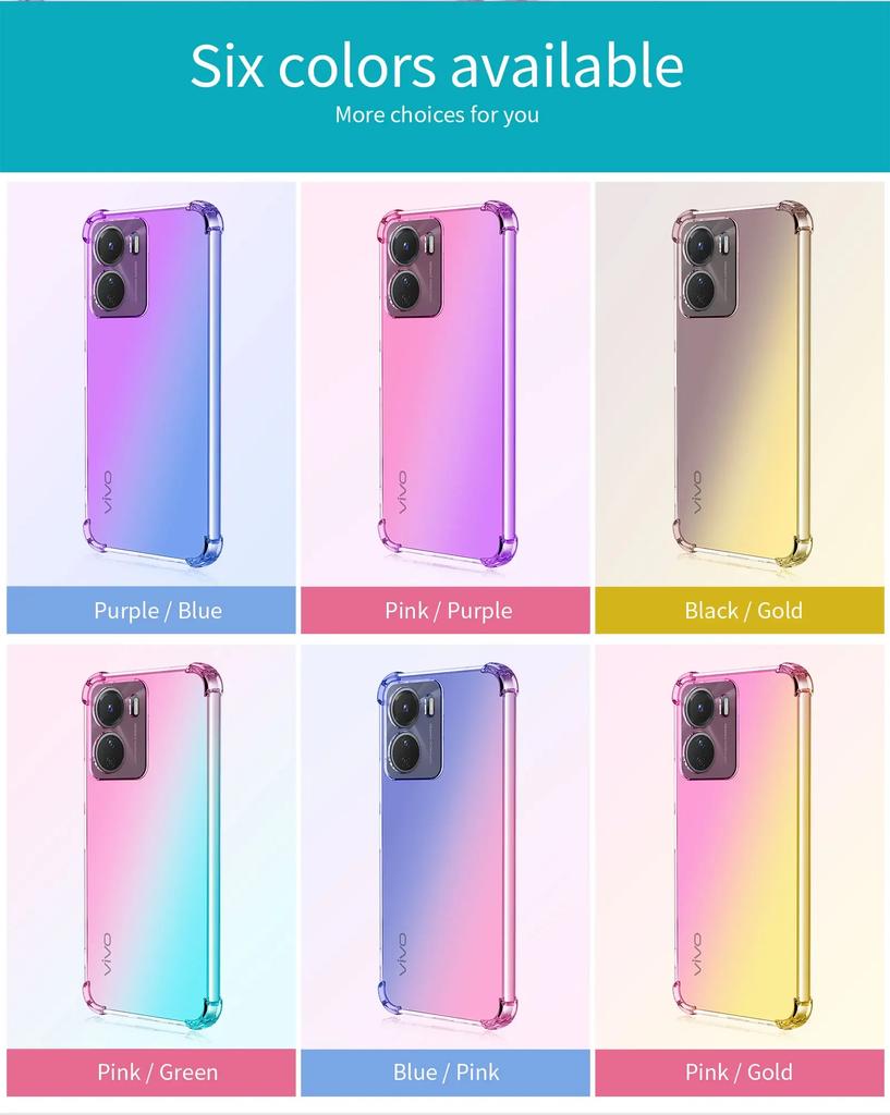 Shockproof Gradient Airbag TPU Case for Vivo Y36 Y78 Y100 Y02 Y16 Y22 Y02S Y3 Y30 Y77 Y G 4G Protective Cover Funda Coque