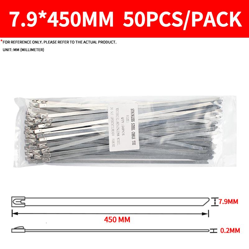 7.9mm 304 Stainless Steel Cable Ties, Heavy Duty Self-Locking Metal Zip Ties for Outdoor Cable Tray Wiring