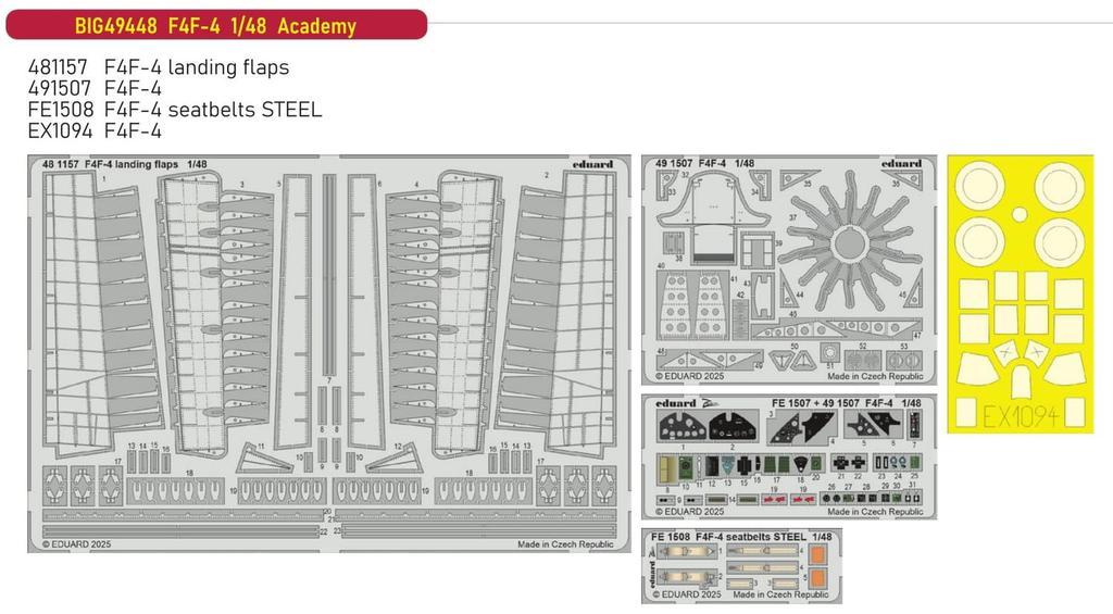 Eduard 1/48 Big Ed F4F-4 Parts Set (for Academy) Plastic Model Kit Parts EDUBIG49448 (Airplane)