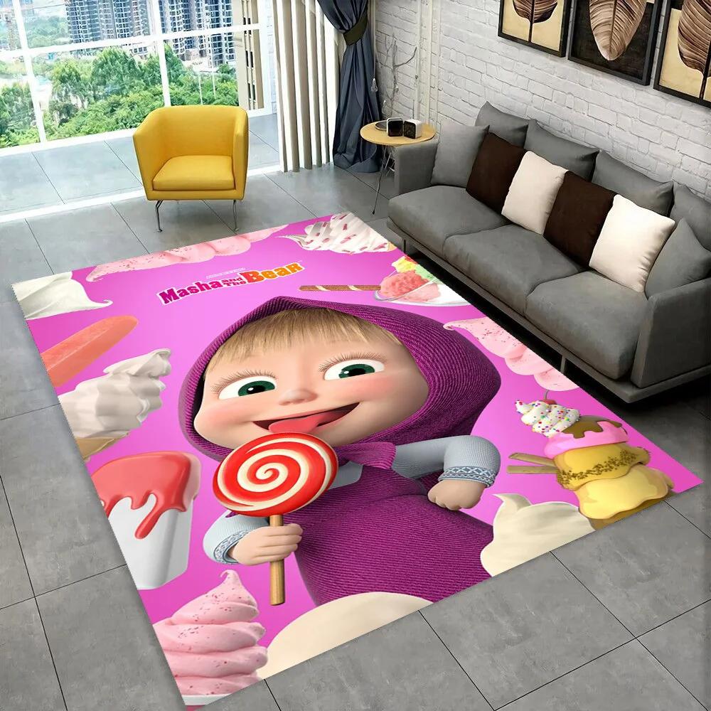 3D M-Masha Cartoon B-Bear Christmas Area Rug,Carpet Rug for Living Room Bedroom Sofa Doormat Decoration, Kids Non-slip Floor Mat