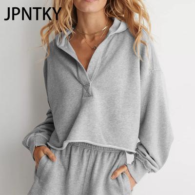JPNTKY Damenmode Lässig Einfarbig Print Langarm Kapuzenpullover & Sweatshirts