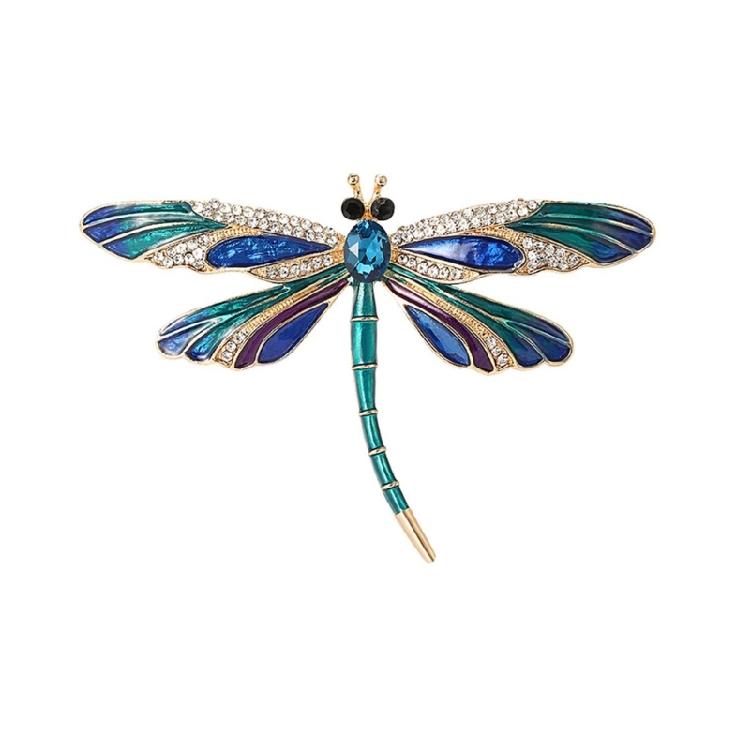 Artistic Dragonflies Crystal Brooch Pin Rhinestones Insect Breastpin Elegant Accessory for Women Fashion Suit Jewelry синий
