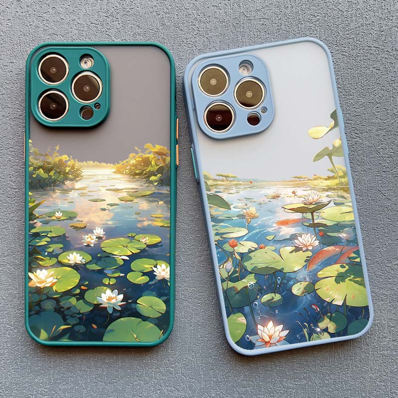 Summer Lotus Flower Phone Case For iPhone 16 15 Pro Max Case For iPhone 11 14 12 13 Pro Max Mini 7 8 15 Plus XS X XR Back Cover