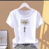 (Asian Size) Sweet Flower T-shirts Female Casual Short Sleeve O-neck Fashion Graphic Tee Print Women's Top T Clothing