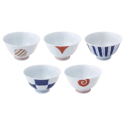 Saikai Pottery Rice Bowl Somenishiki Modern Diameter Cm 5 Patterns Dishware Set Dishware Rice Bowl Small Lightweight Chawan Gift Wedding Gift Day