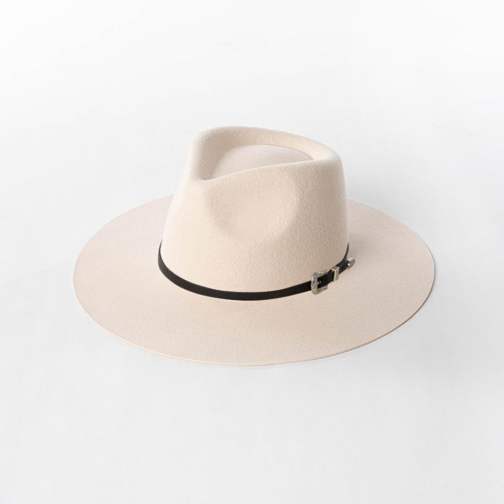 202601-HH2063F Ins  Classic Dropshipper Winter Earth Tone Color Wool Felt Belt  Fedoras Cap Men Women Leisure Panama Jazz Hat