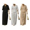 Women's 2 Piece Sets Casual Short Sleeve Lapel V Neck Top And Wide Leg Pants Summer Travel Vacation Lounge Outfits