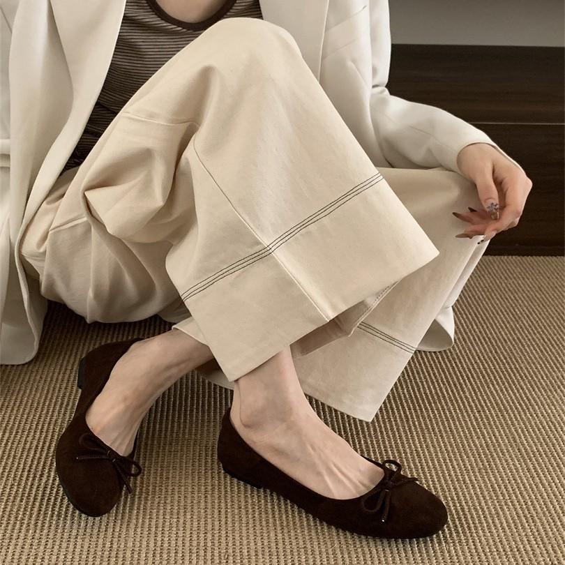 Fairy Style Bow Shallow Mouth Single Shoes Flat Mary Jane Shoes Spring 2025 New Soft Leather Beanie Shoes