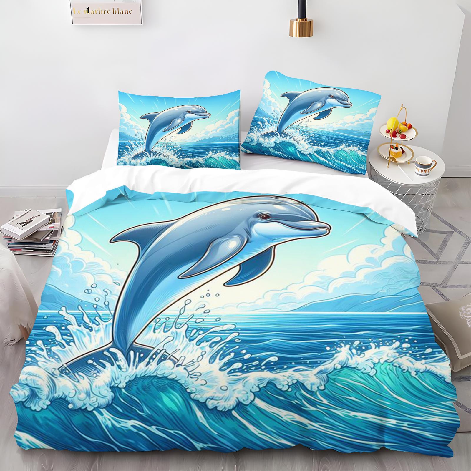 

Cartoon Dolphin Duvet Cover Girls Like Home Pillowcase Set Adult Bedroom Children Comforter Bedding 90x200cm